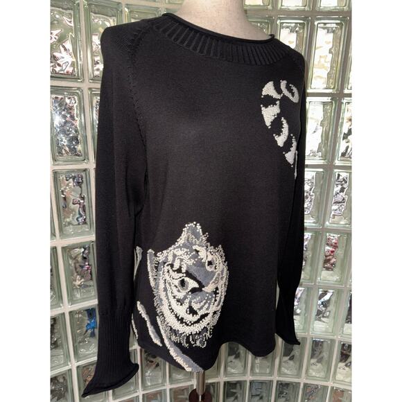 Michael Simon Vintage Cat Beaded Spun Silk Blend Sweater - Size medium -OG - Picture 5 of 12